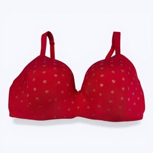 Beautiful Cacique Red with Gold Snowflakes 40DDD Padded Bra in Great Condition!